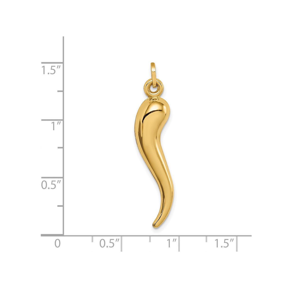 14k Yellow Gold Italian Horn Pendant, Cornicello Amulet for Protection and Good Luck