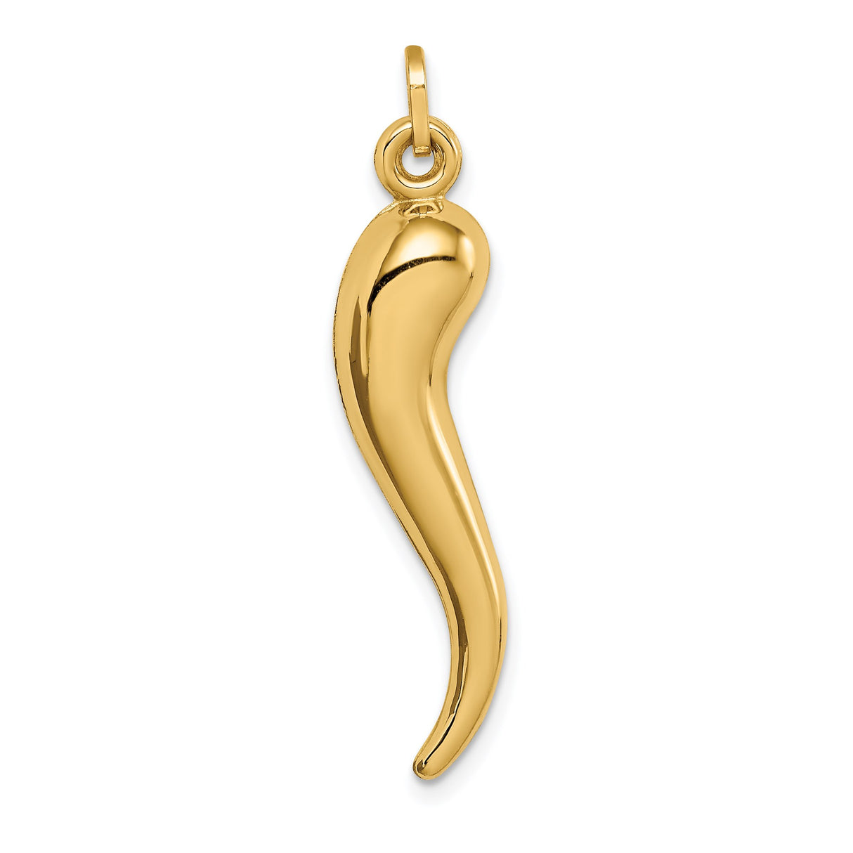 14k Yellow Gold Italian Horn Pendant, Cornicello Amulet for Protection and Good Luck