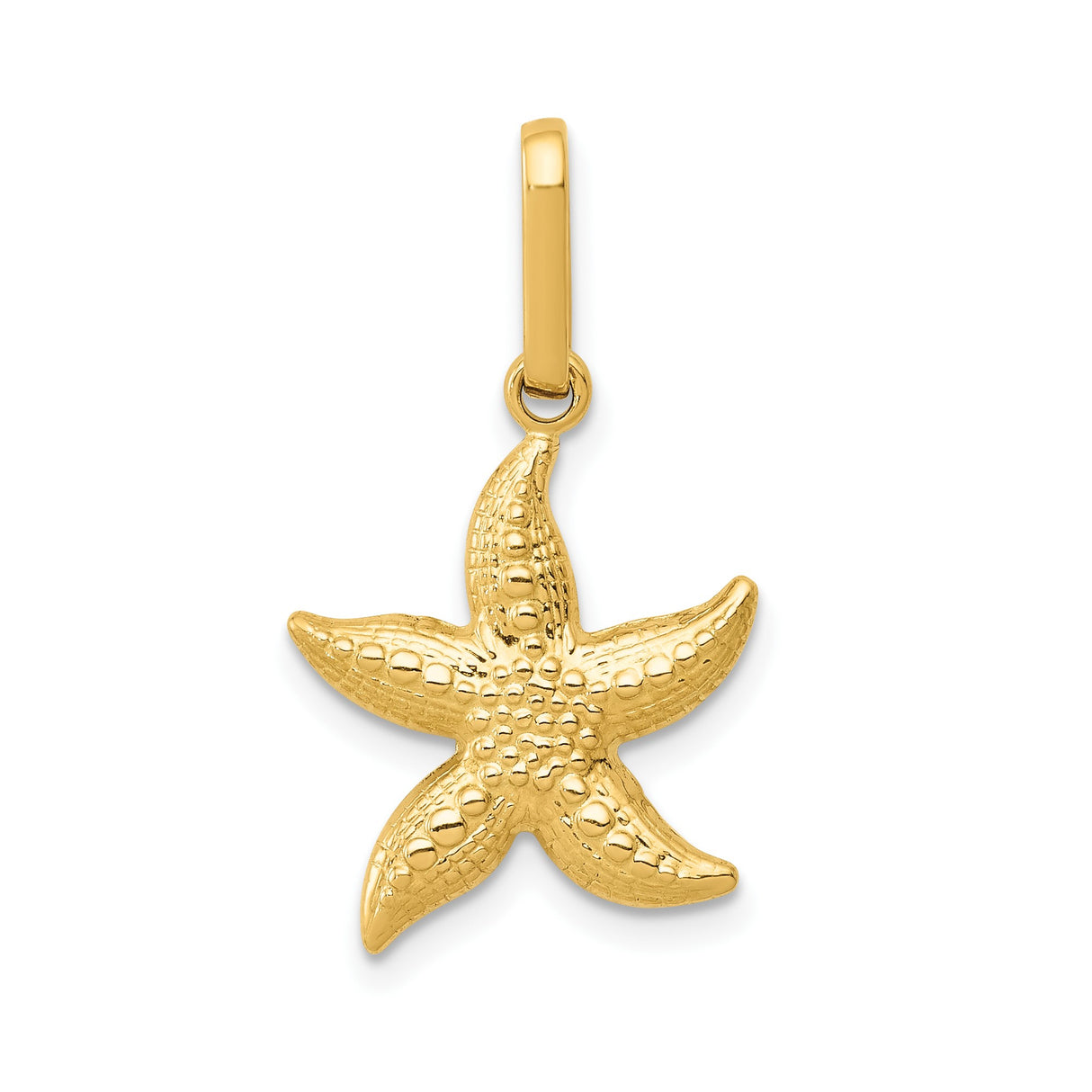 14k Yellow Gold Starfish Pendant with Textured Design, Nautical Coastal Charm