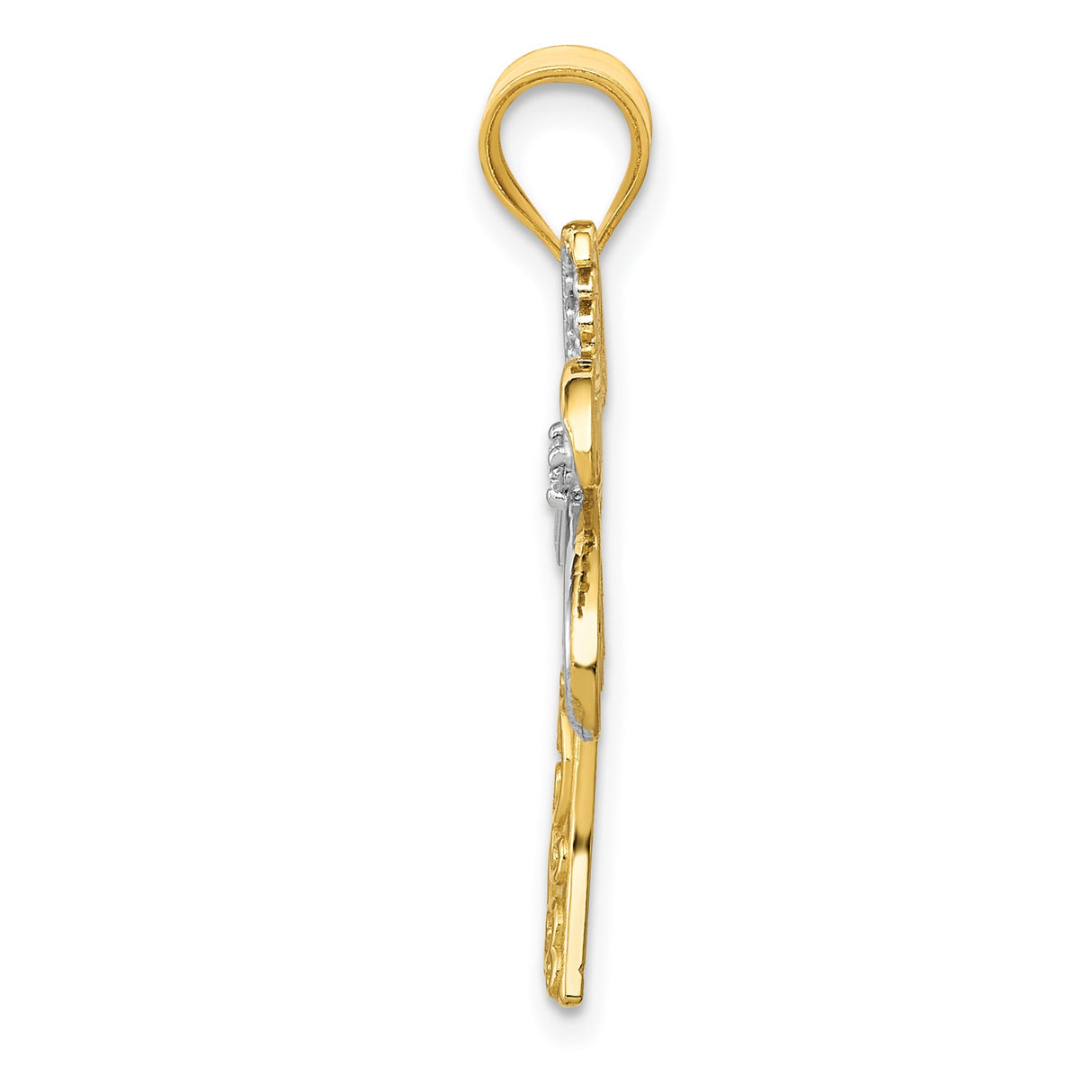 14k Multi-Tone Gold Palm Tree Pendant with Diamond and Scroll Trunk Design