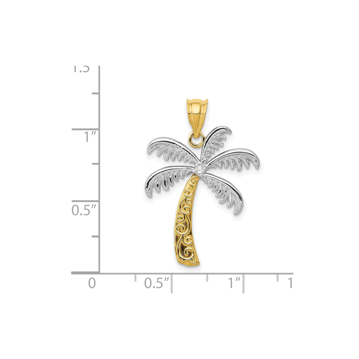 14k Multi-Tone Gold Palm Tree Pendant with Diamond and Scroll Trunk Design