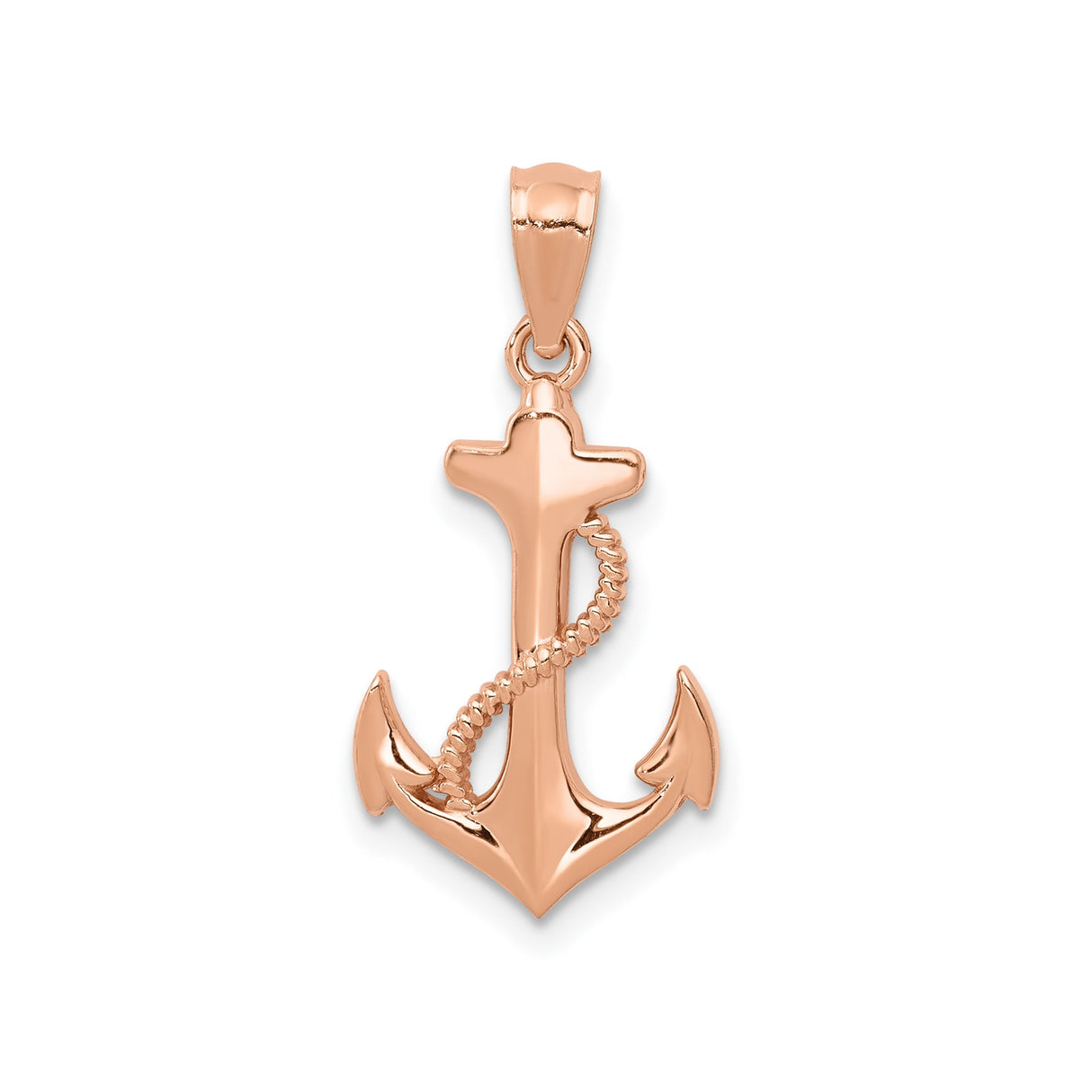 14k Rose Gold Anchor Pendant with Rope Detail, Nautical Christian Jewelry Charm