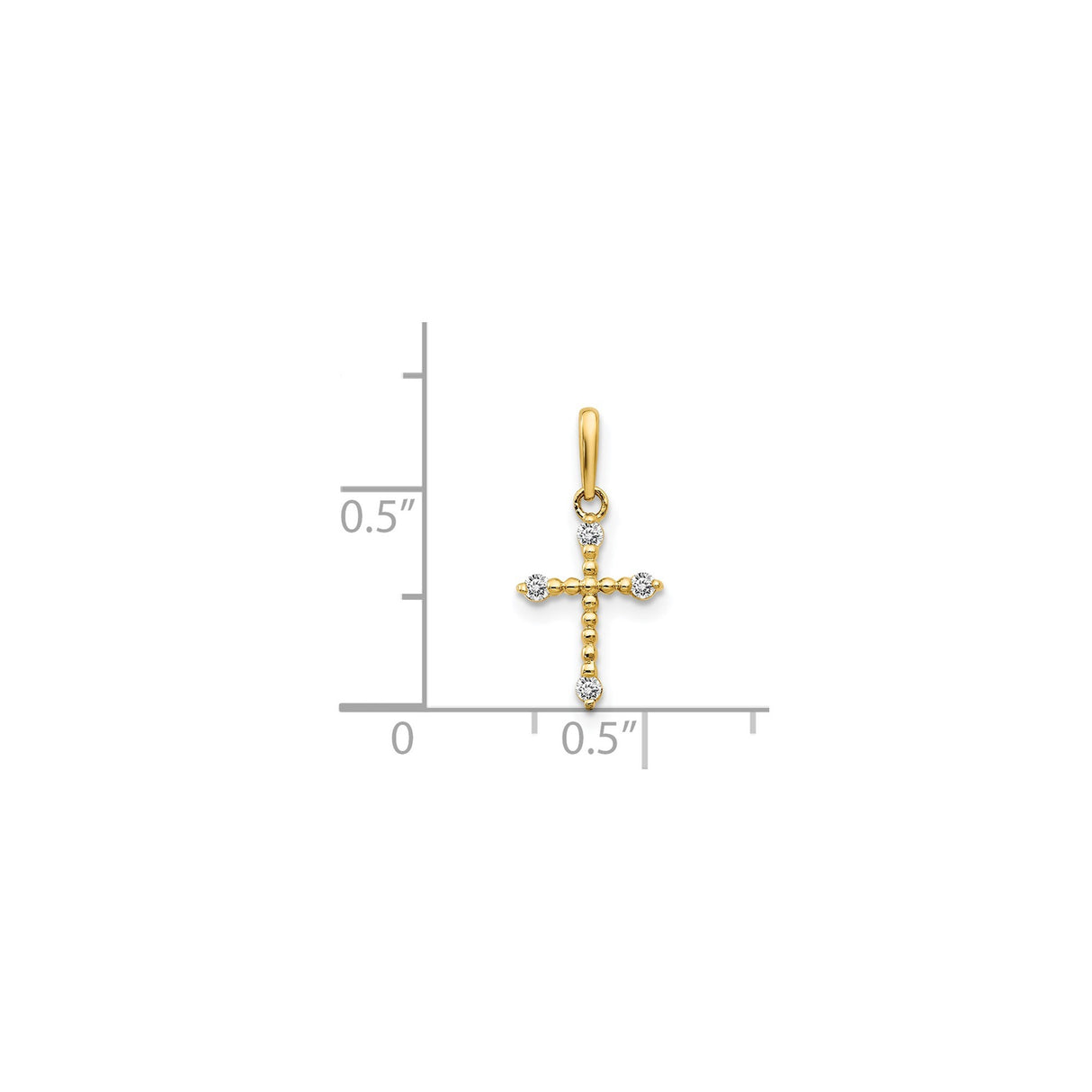 14k Yellow Gold Cross Pendant with Cubic Zirconia and Beaded Detailing for Women