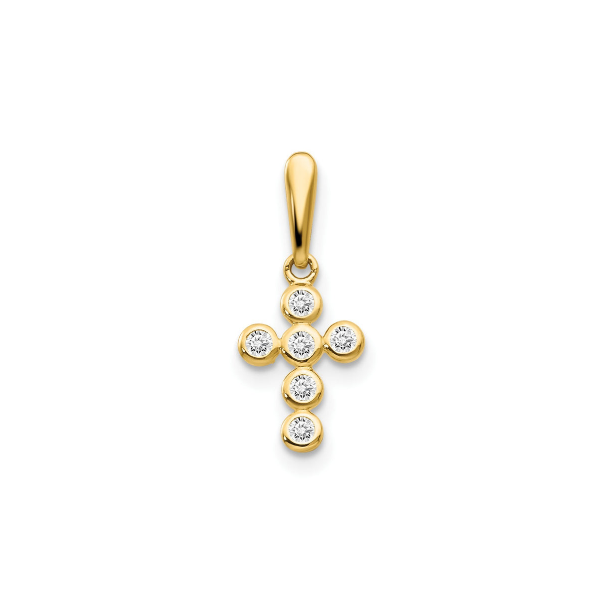 14k Yellow Gold Cross Pendant with Cubic Zirconia, Polished Christian Symbol for Women
