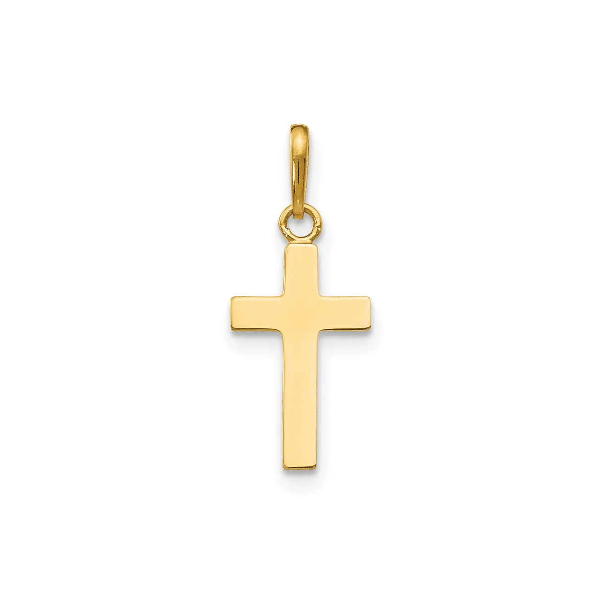 14k Yellow Gold Cross Pendant, Polished Minimalist Christian Charm for Women or Unisex Wear