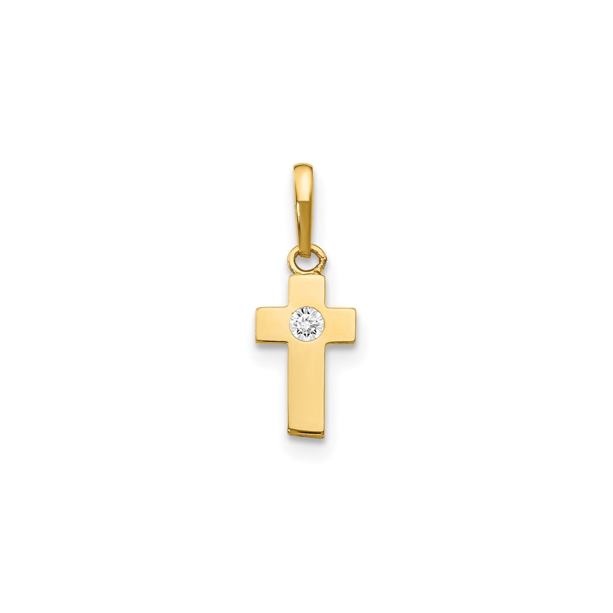 14k Yellow Gold Cross Pendant with Cubic Zirconia, Religious Christian Jewelry for Women or Unisex Wear