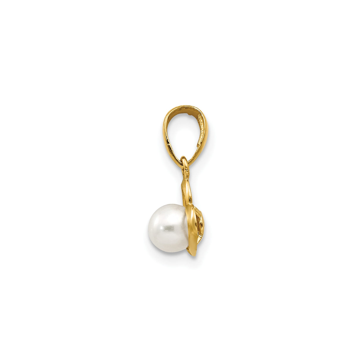 14k Yellow Gold Heart Pendant with Cultured White Pearl, Open Heart Design