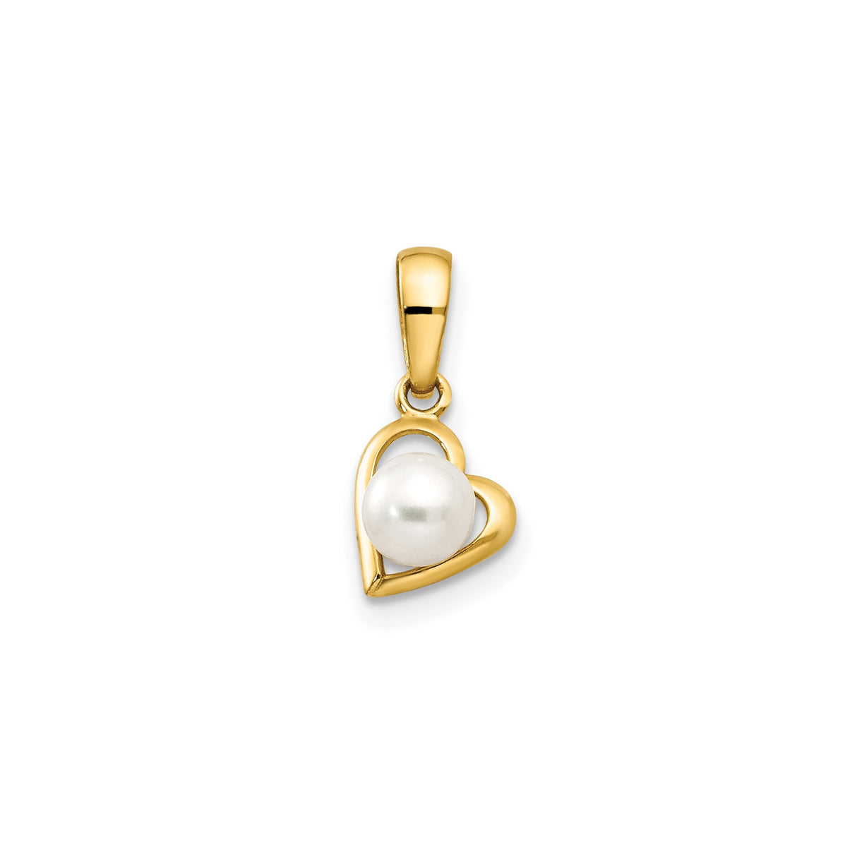 14k Yellow Gold Heart Pendant with Cultured White Pearl, Open Heart Design