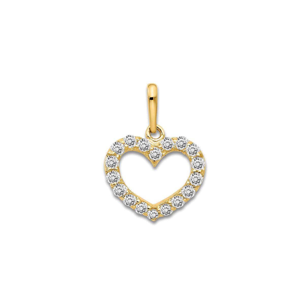 14k Yellow Gold Heart Pendant with Hollow Center and Cubic Zirconia for Women