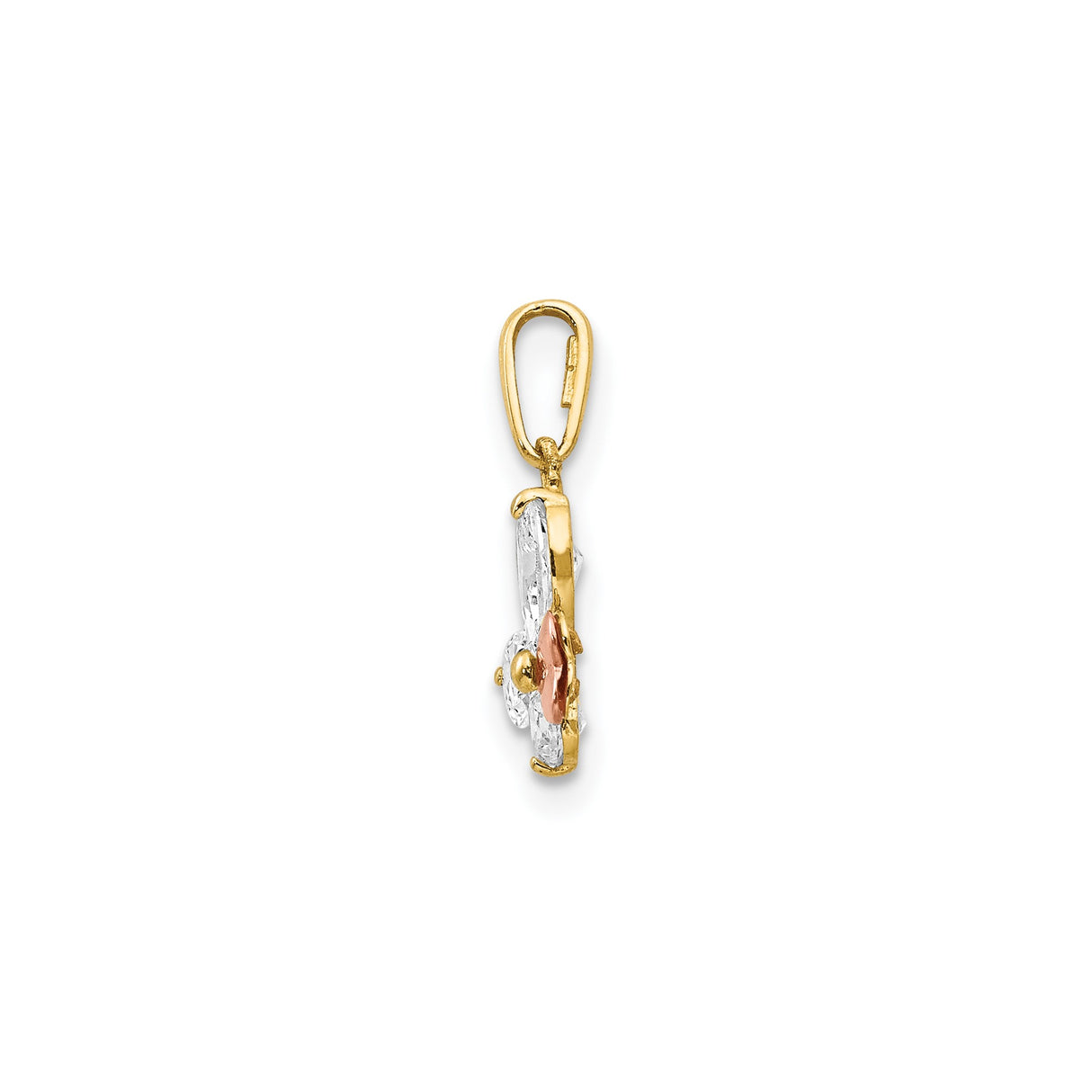 14k Two-Tone Gold Butterfly Pendant with Cubic Zirconia and Rose Gold Accents