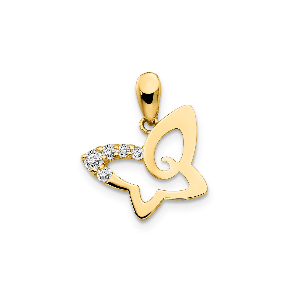 14k Yellow Gold Butterfly Pendant with Cubic Zirconia, Openwork Design, Nature-Inspired Charm
