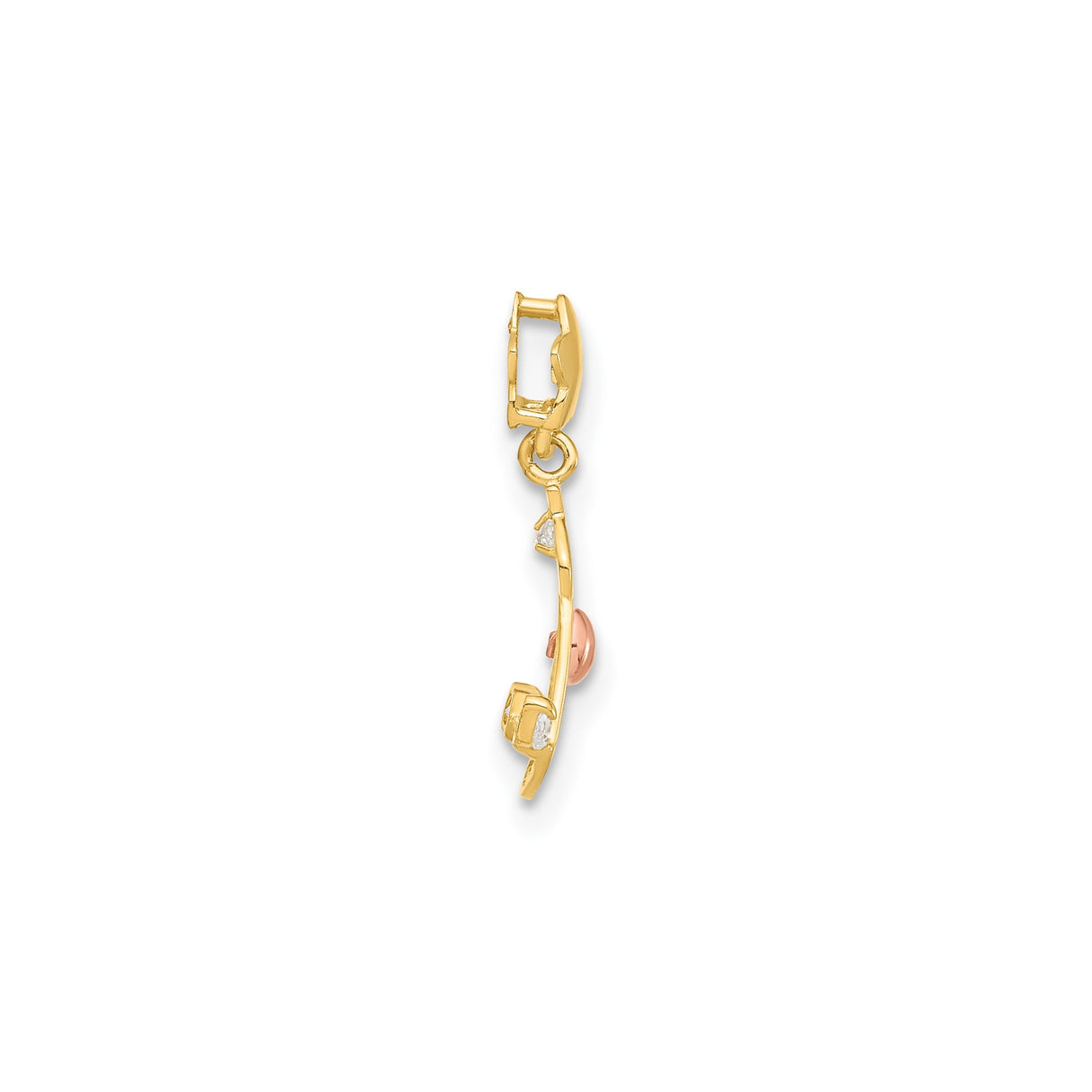 14k Two Tone Gold Rocking Horse Pendant with Cubic Zirconia, Diamond Cut Accents, Rose Gold Heart