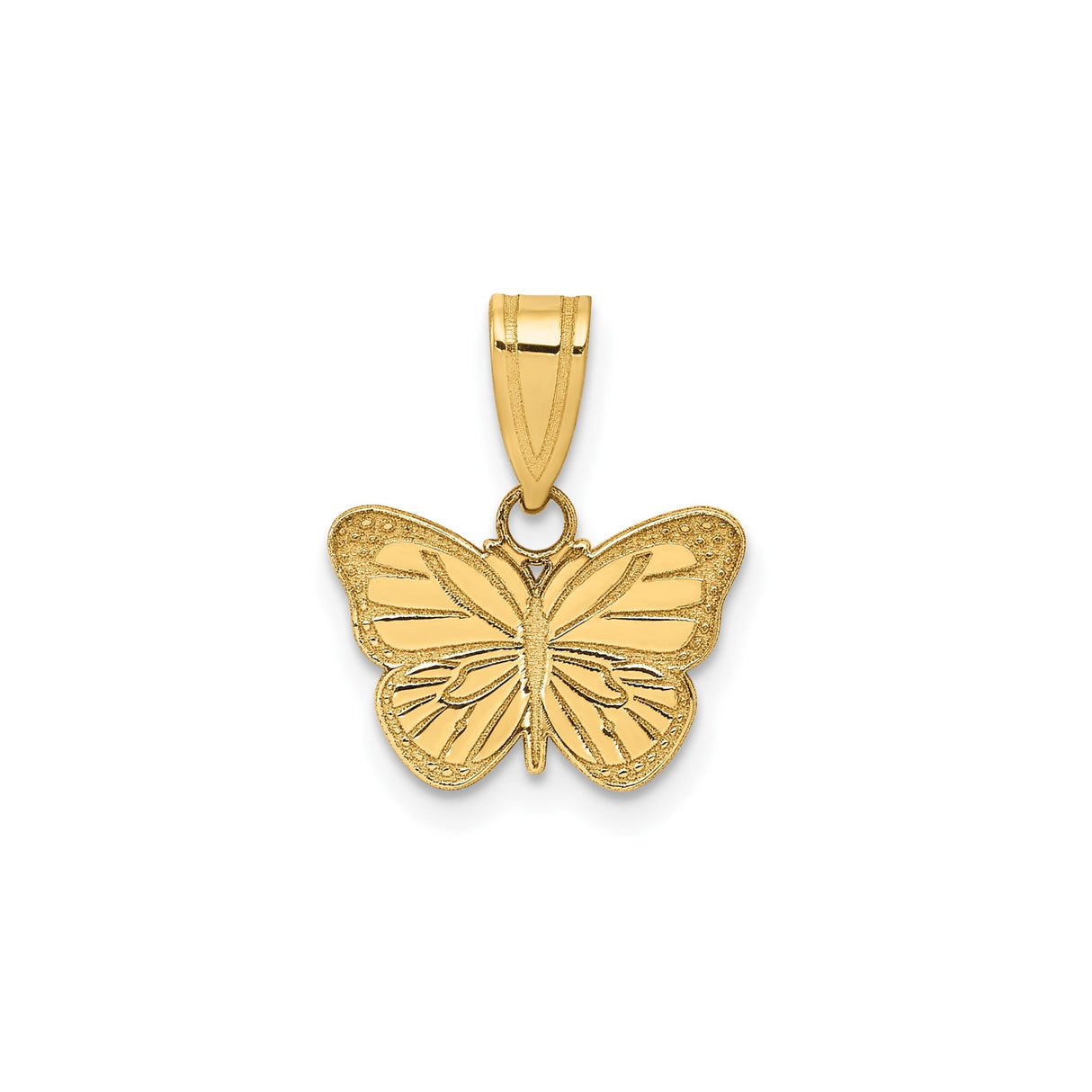 14k Yellow Gold Butterfly Pendant with Textured Wings, Symbol of Transformation and Renewal