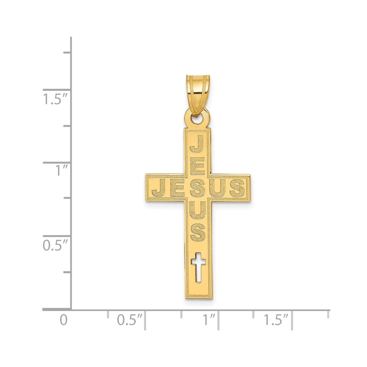14k Yellow Gold Cross Pendant with Vertical and Horizontal Jesus Name Cutout Design