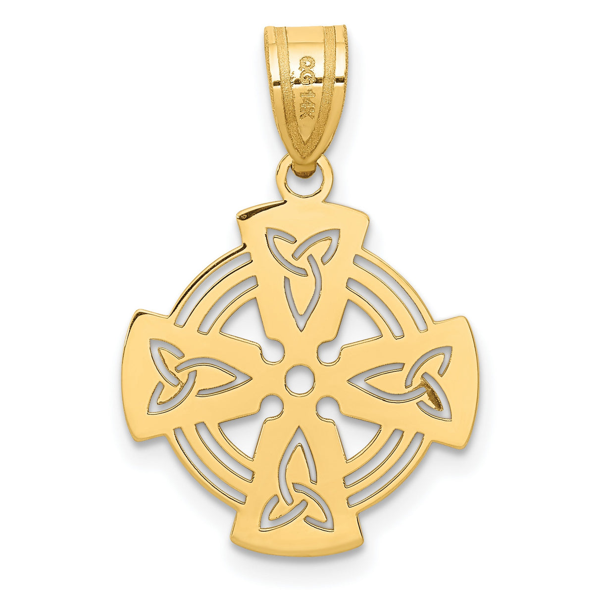 14k Yellow Gold Celtic Cross Pendant with Trinity Knot Design, Christian Irish Symbol