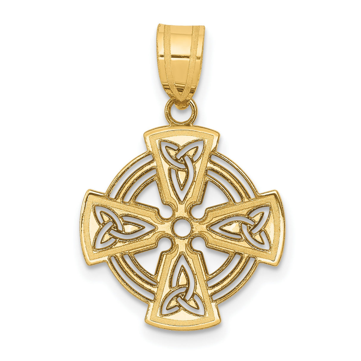 14k Yellow Gold Celtic Cross Pendant with Trinity Knot Design, Christian Irish Symbol