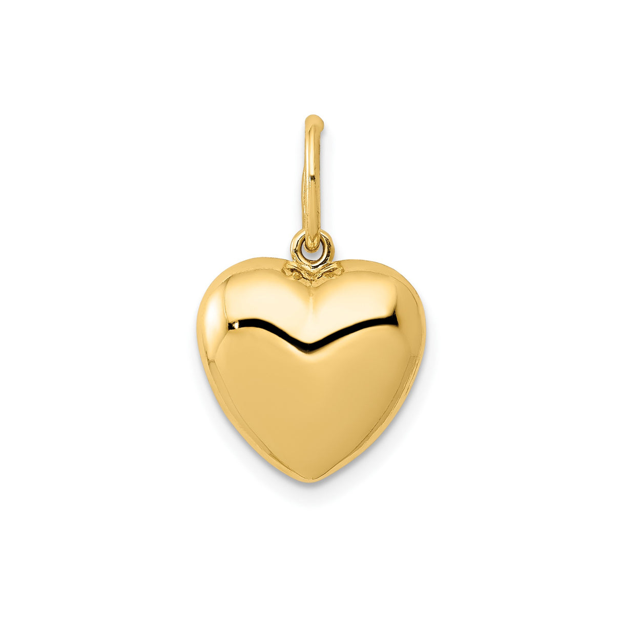 14k Yellow Gold Heart Pendant Charm, Puffed Smooth Polished Finish, Classic Romantic Design
