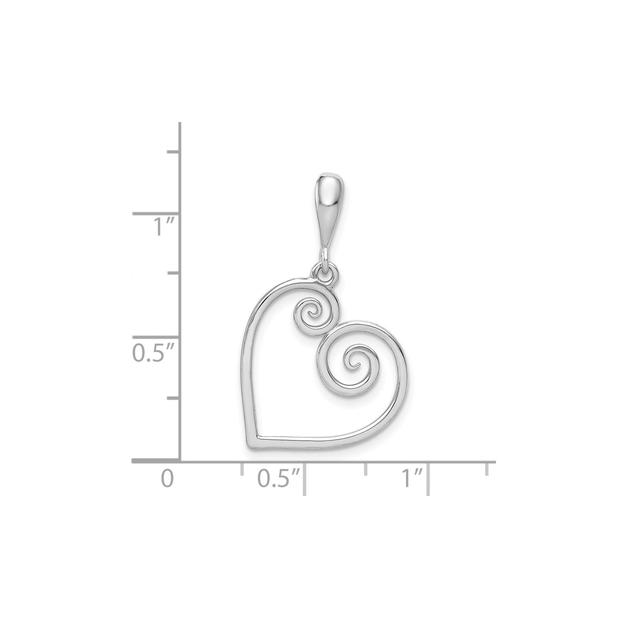 14k White Gold Heart Pendant with Open Swirl Design, Modern Romantic Charm