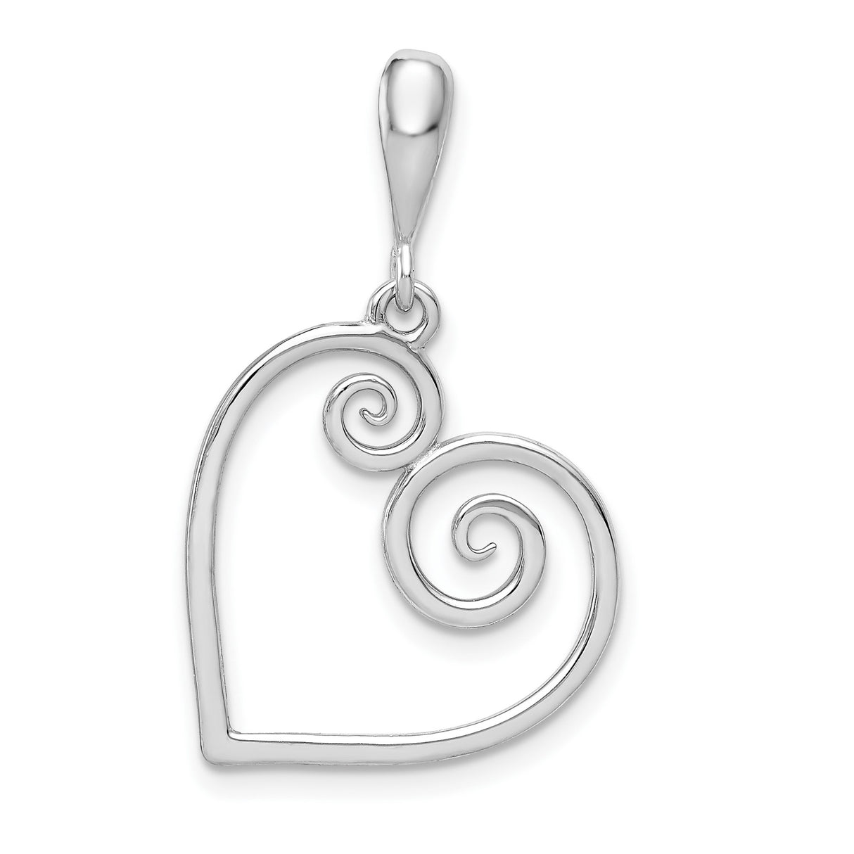 14k White Gold Heart Pendant with Open Swirl Design, Modern Romantic Charm