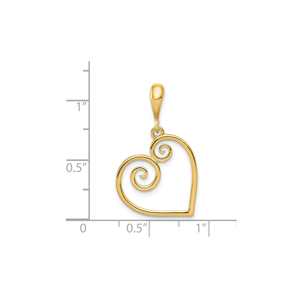 14k Yellow Gold Heart Pendant with Open Swirl Filigree Design for Women