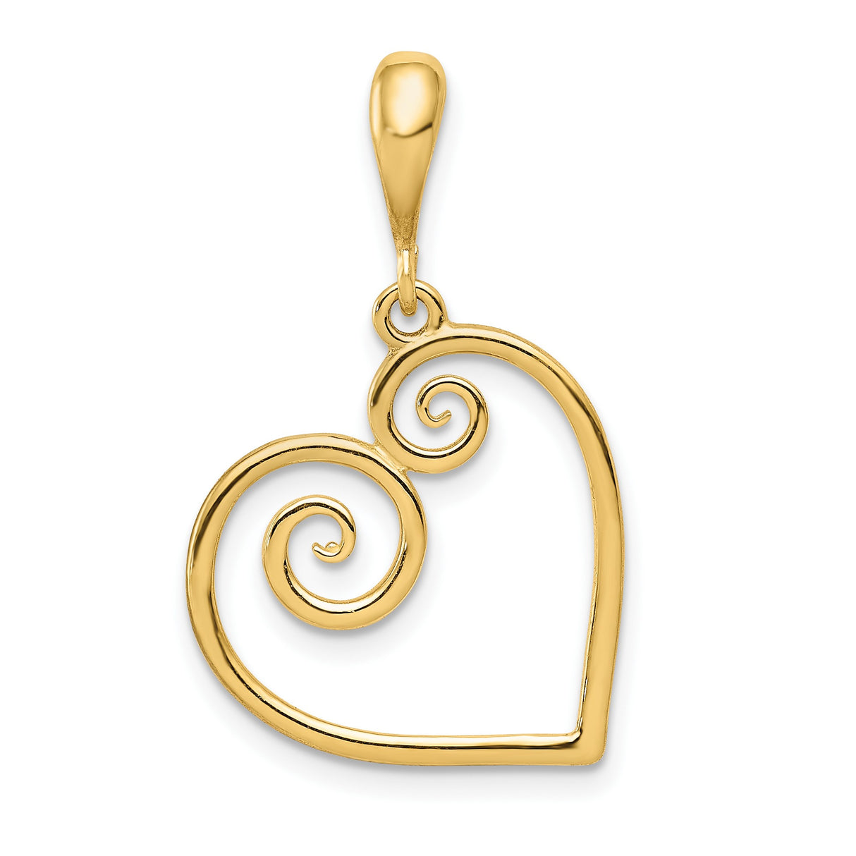 14k Yellow Gold Heart Pendant with Open Swirl Filigree Design for Women