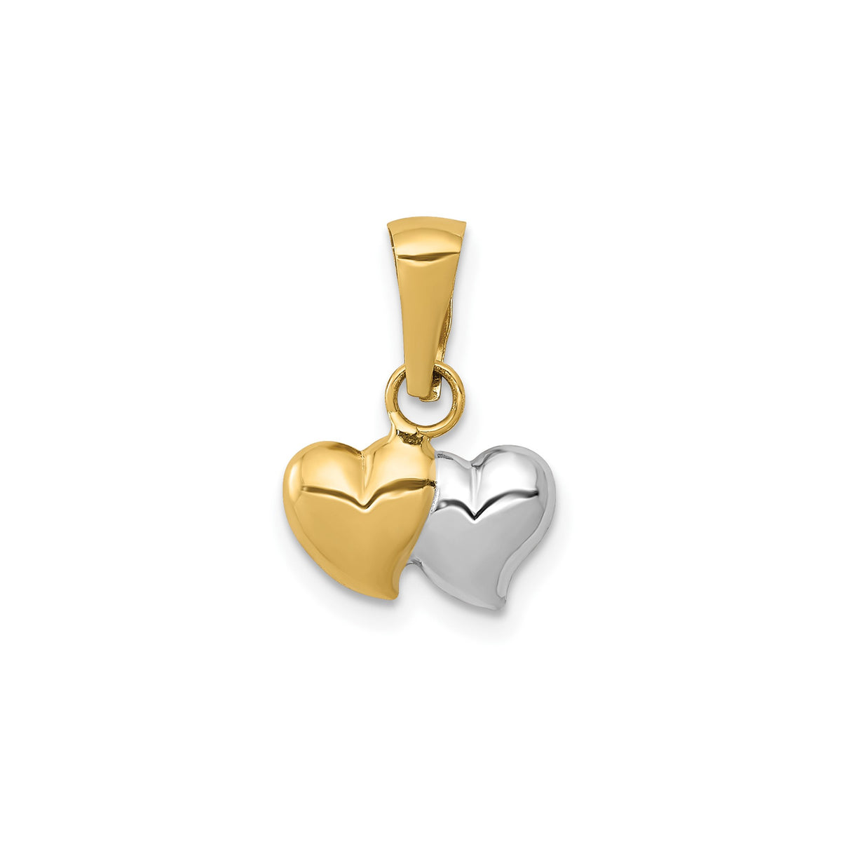14k Yellow and Rhodium Gold Double Heart Pendant with Interlocked Hearts for Women