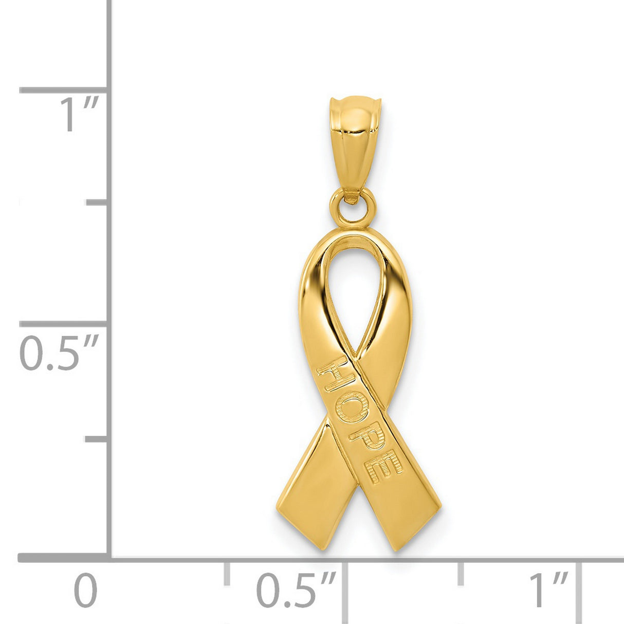 Polished Hope Word On Cancer Awareness Ribbon Charm Pendant in Real 14k Yellow Gold