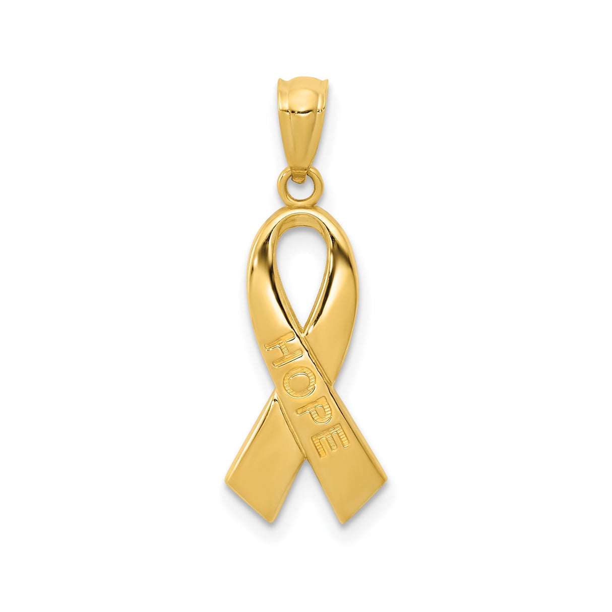 14k Yellow Gold Hope Ribbon Pendant, Inspirational Awareness Jewelry for Strength and Healing