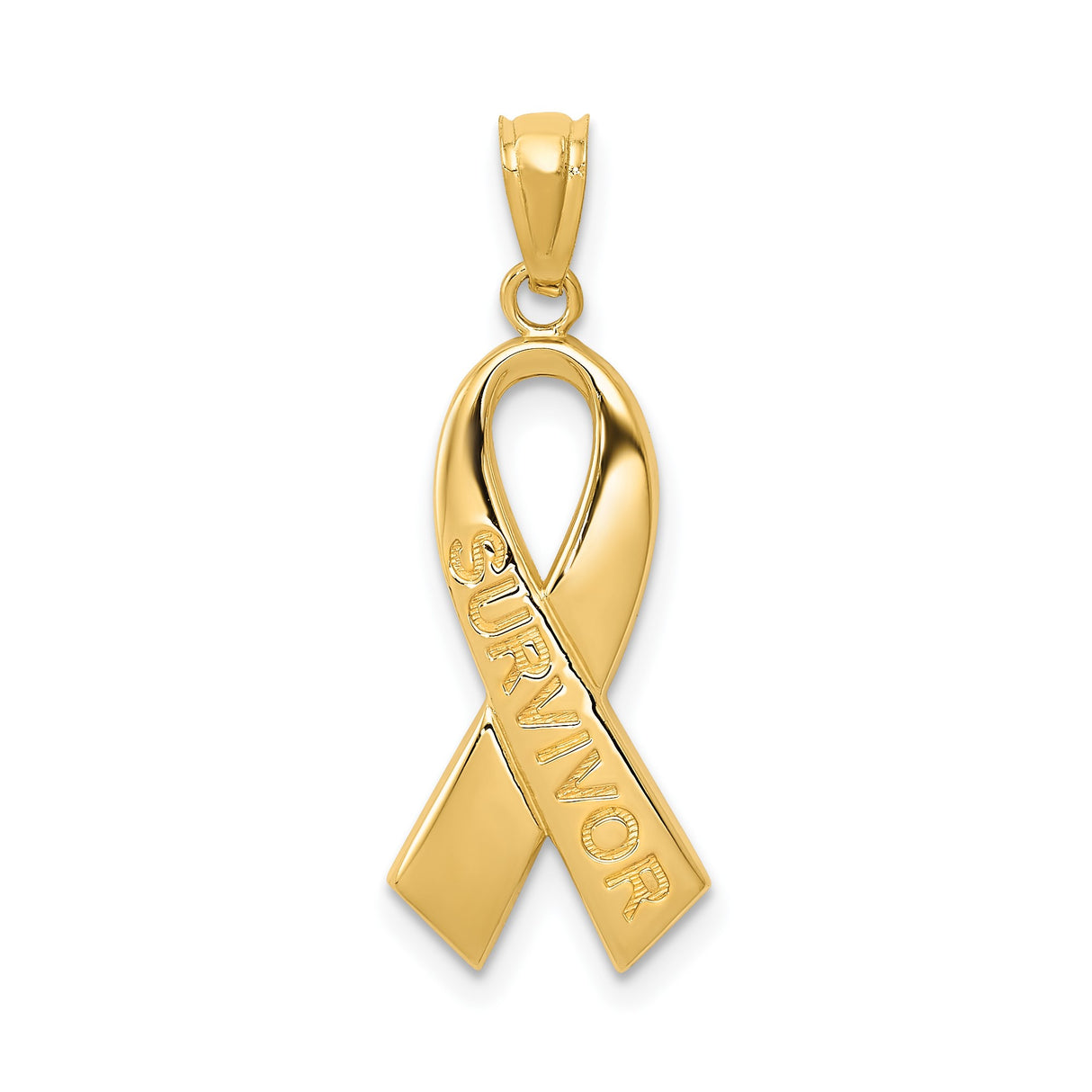 14k Yellow Gold Awareness Ribbon Pendant with Survivor Engraving, Cancer Support Charm