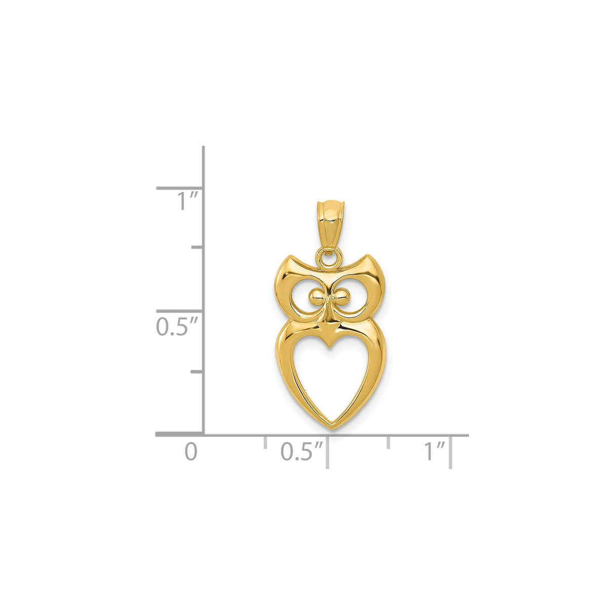 14k Yellow Gold Owl Pendant with Openwork Heart Design, Symbolic Animal Charm for Women