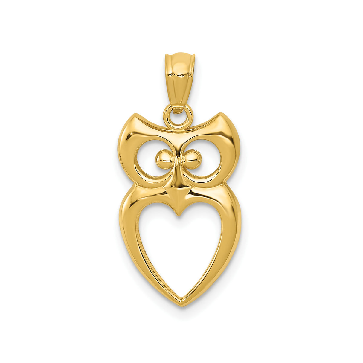 14k Yellow Gold Owl Pendant with Openwork Heart Design, Symbolic Animal Charm for Women