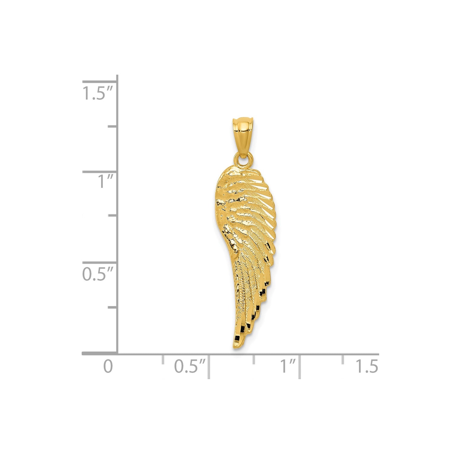 14k Yellow Gold Angel Wing Pendant with Detailed Feather Engraving, Spiritual and Religious Jewelry