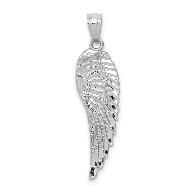 14k White Gold Angel Wing Pendant with Textured Feather Design for Women