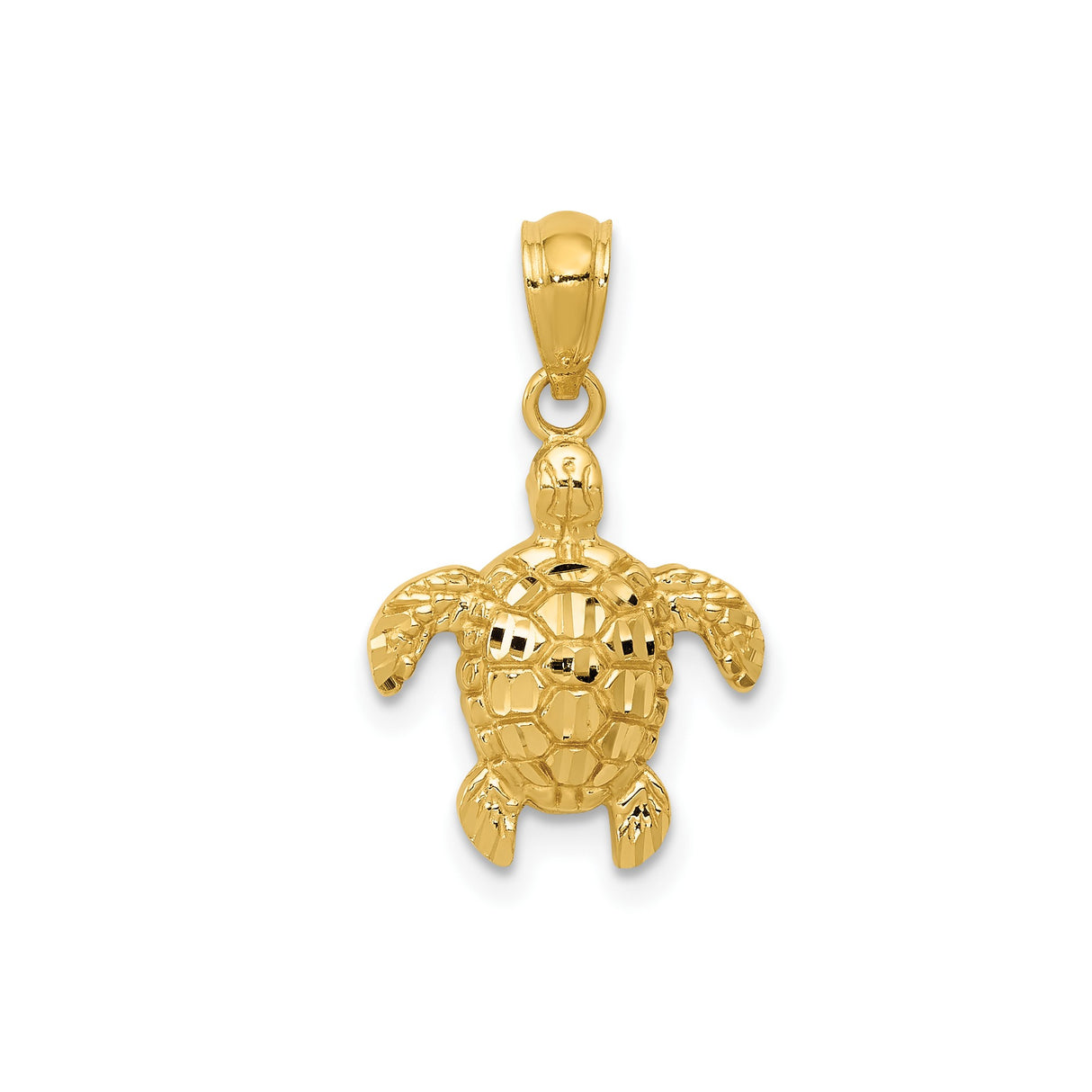 14k Yellow Gold Turtle Pendant, Detailed Sea Turtle Charm, Nautical Ocean Animal Jewelry
