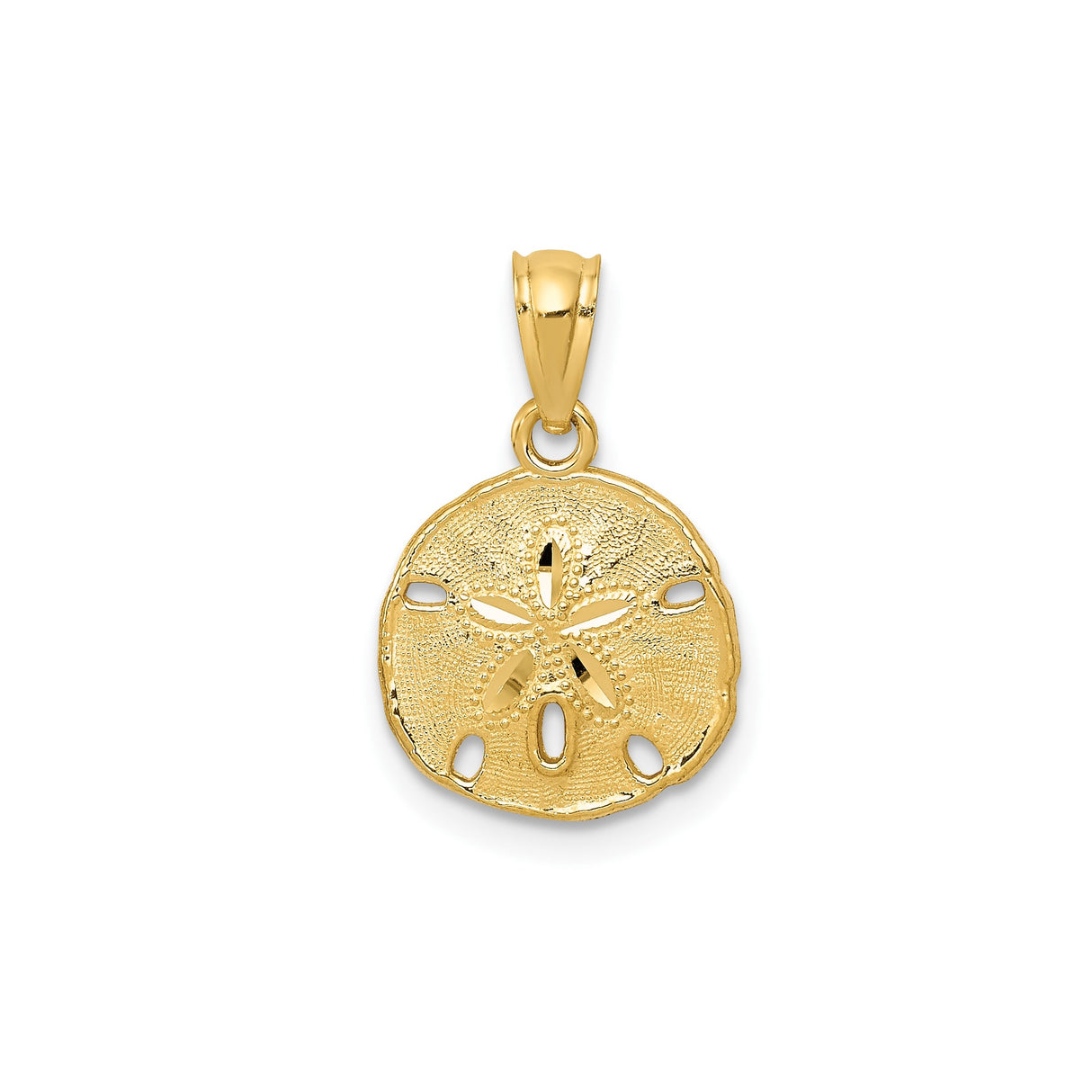 14k Yellow Gold Sand Dollar Pendant, Textured Coastal Ocean Motif, Nature Inspired Jewelry