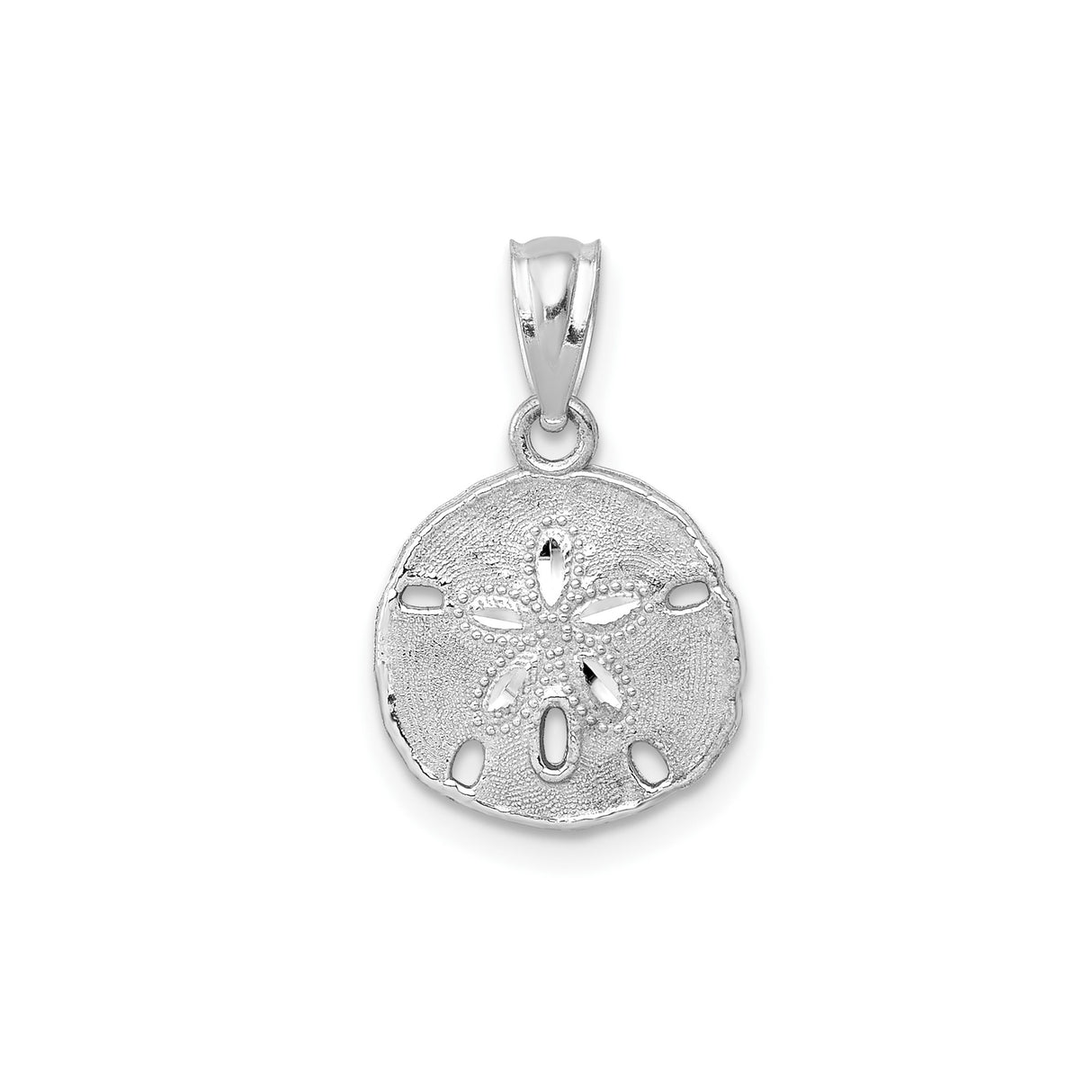 14k White Gold Sand Dollar Pendant, Textured Ocean Charm, Nautical Beach Jewelry for Women