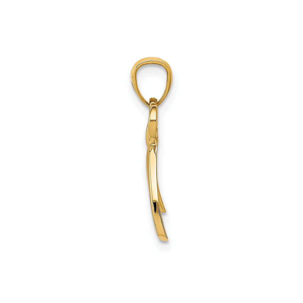 14k Yellow Gold Bow Pendant, Polished Open Loop Ribbon Charm, Minimalist Design for Women