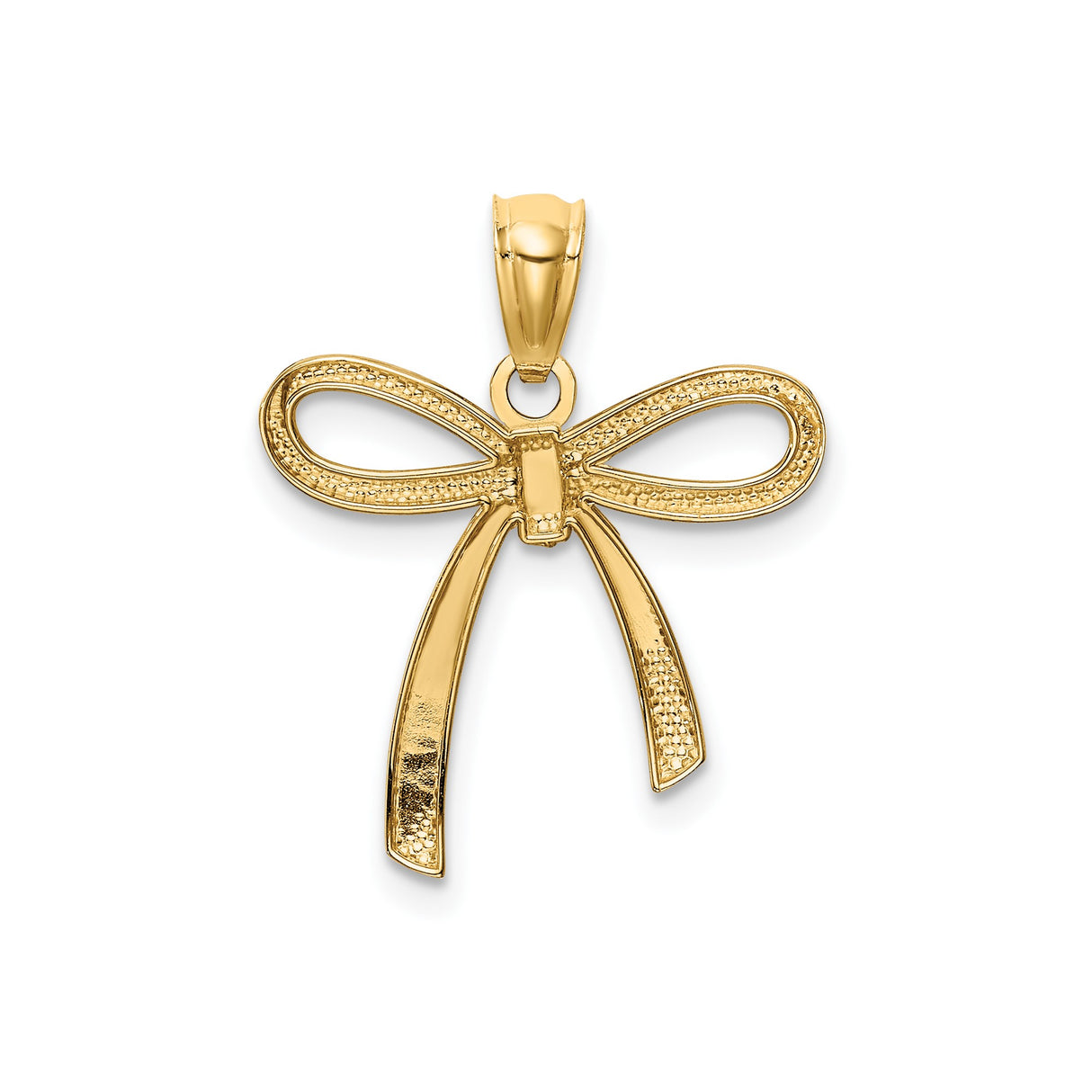 14k Yellow Gold Bow Pendant, Polished Open Loop Ribbon Charm, Minimalist Design for Women