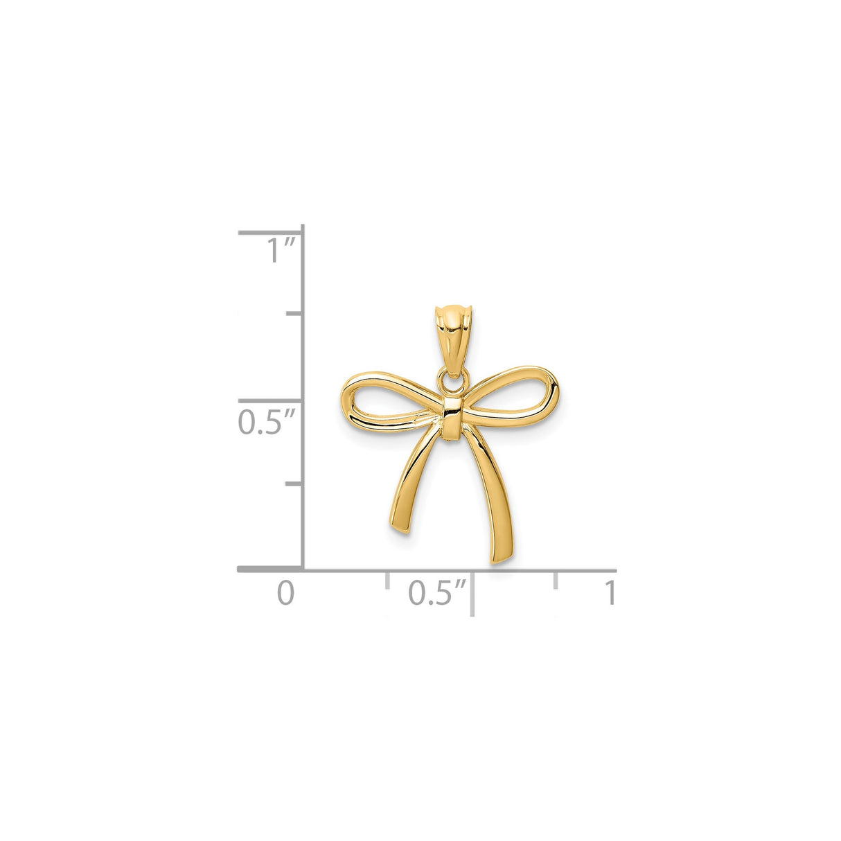 14k Yellow Gold Bow Pendant, Polished Open Loop Ribbon Charm, Minimalist Design for Women
