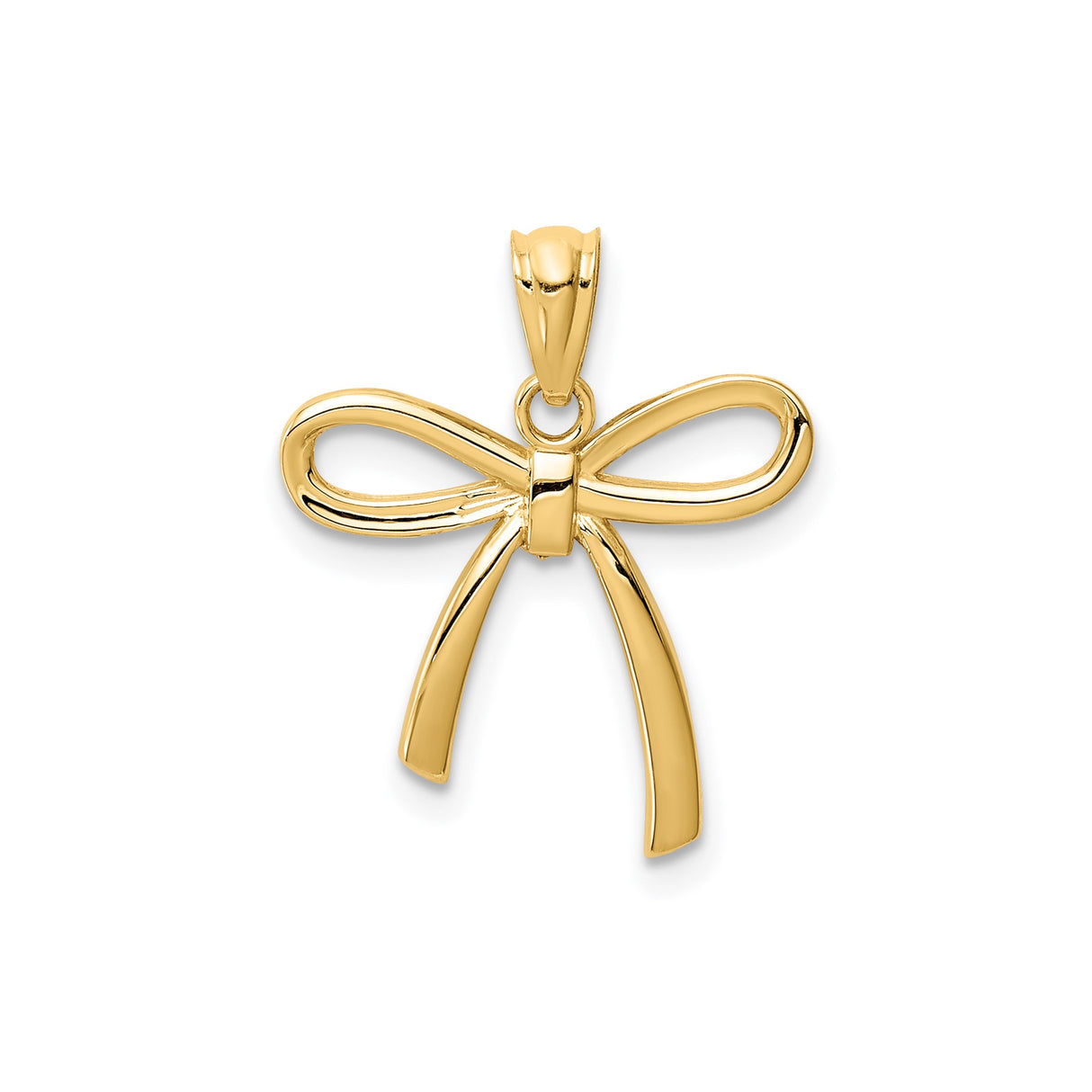 14k Yellow Gold Bow Pendant, Polished Open Loop Ribbon Charm, Minimalist Design for Women
