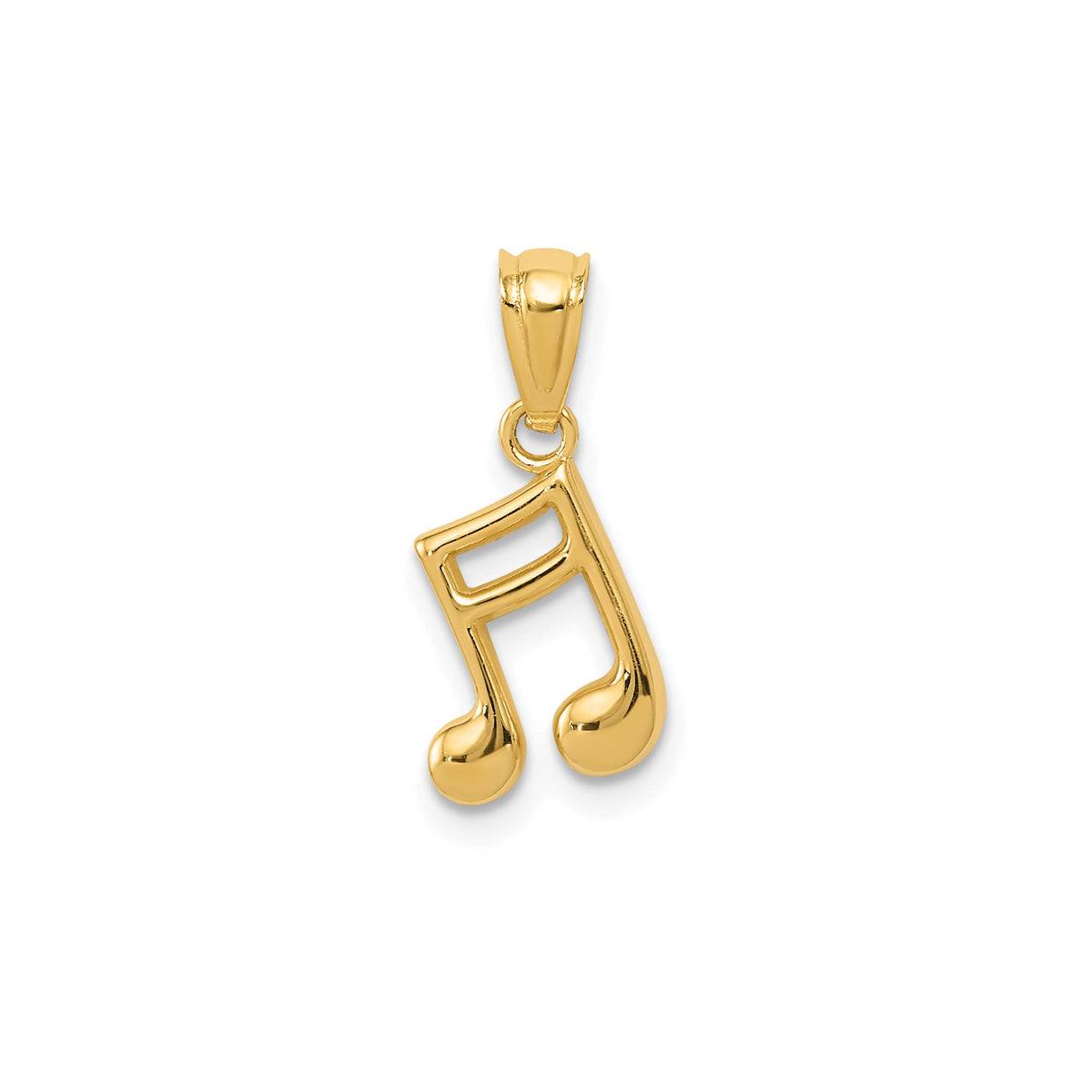 14k Yellow Gold Double Eighth Note Pendant, Polished Musical Symbol Charm for Musicians and Music Lovers