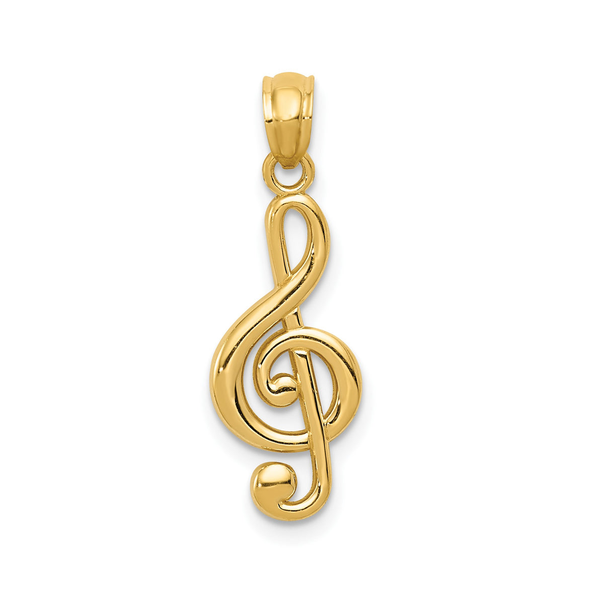 14k Yellow Gold Treble Clef Pendant, Polished Musical Note Charm for Musicians and Music Lovers