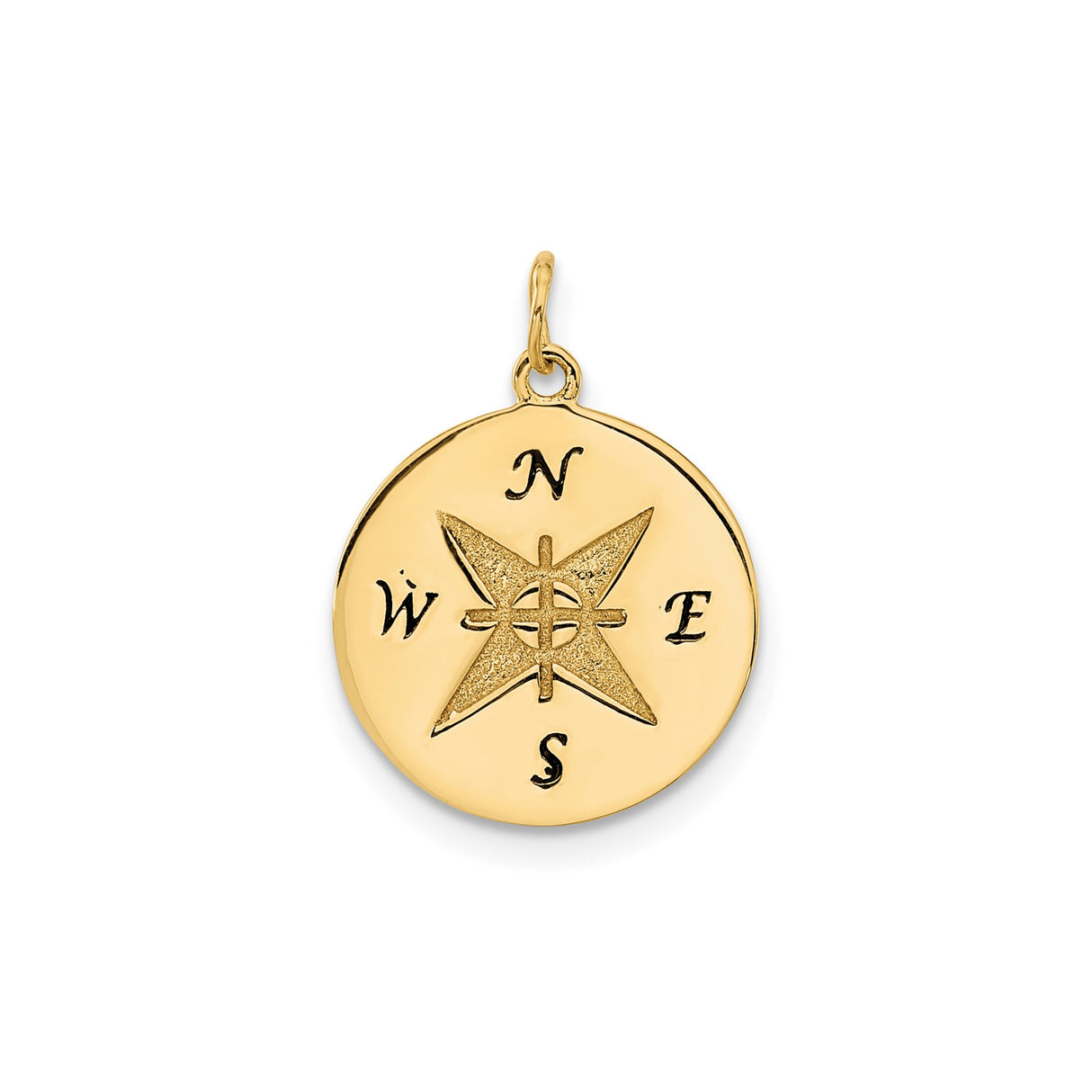 14k Yellow Gold Compass Pendant with Textured Star and Cardinal Directions, Unisex Nautical Charm