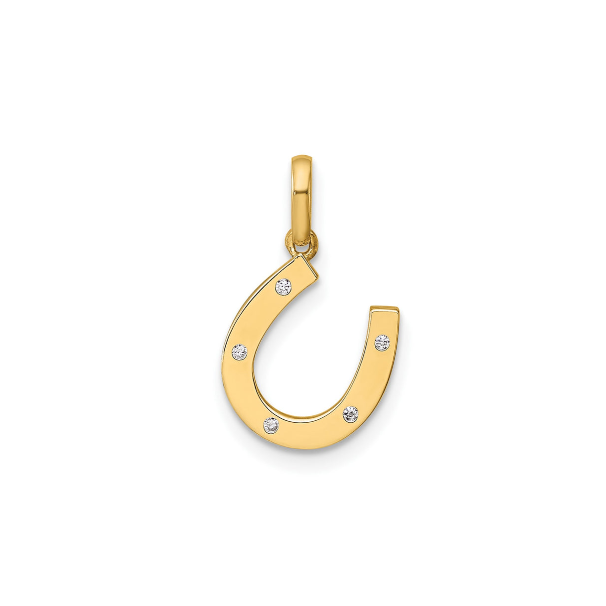 14k Yellow Gold Horseshoe Pendant with Cubic Zirconia, Luck Charm Jewelry for Women