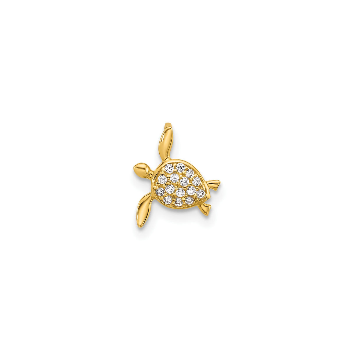 14k Yellow Gold Turtle Pendant with Cubic Zirconia, Ocean Inspired Sea Life Jewelry