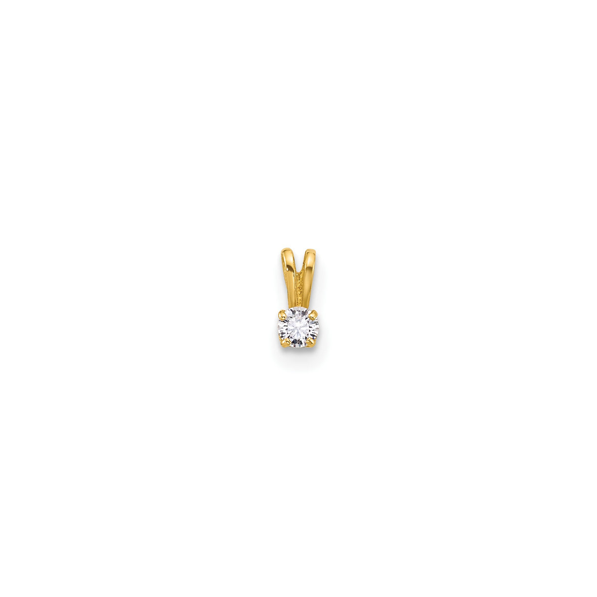 14k Yellow Gold Solitaire Pendant with Round Cut Cubic Zirconia in Four Prong Setting