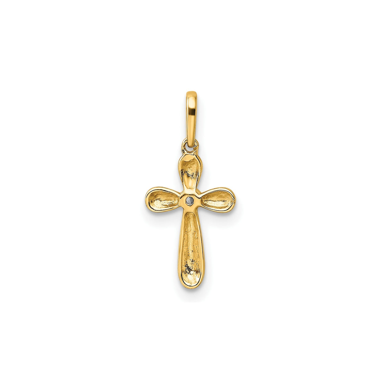 14k Yellow Gold Cross Pendant with Cubic Zirconia Center, Polished Finish, Christian Jewelry for Women