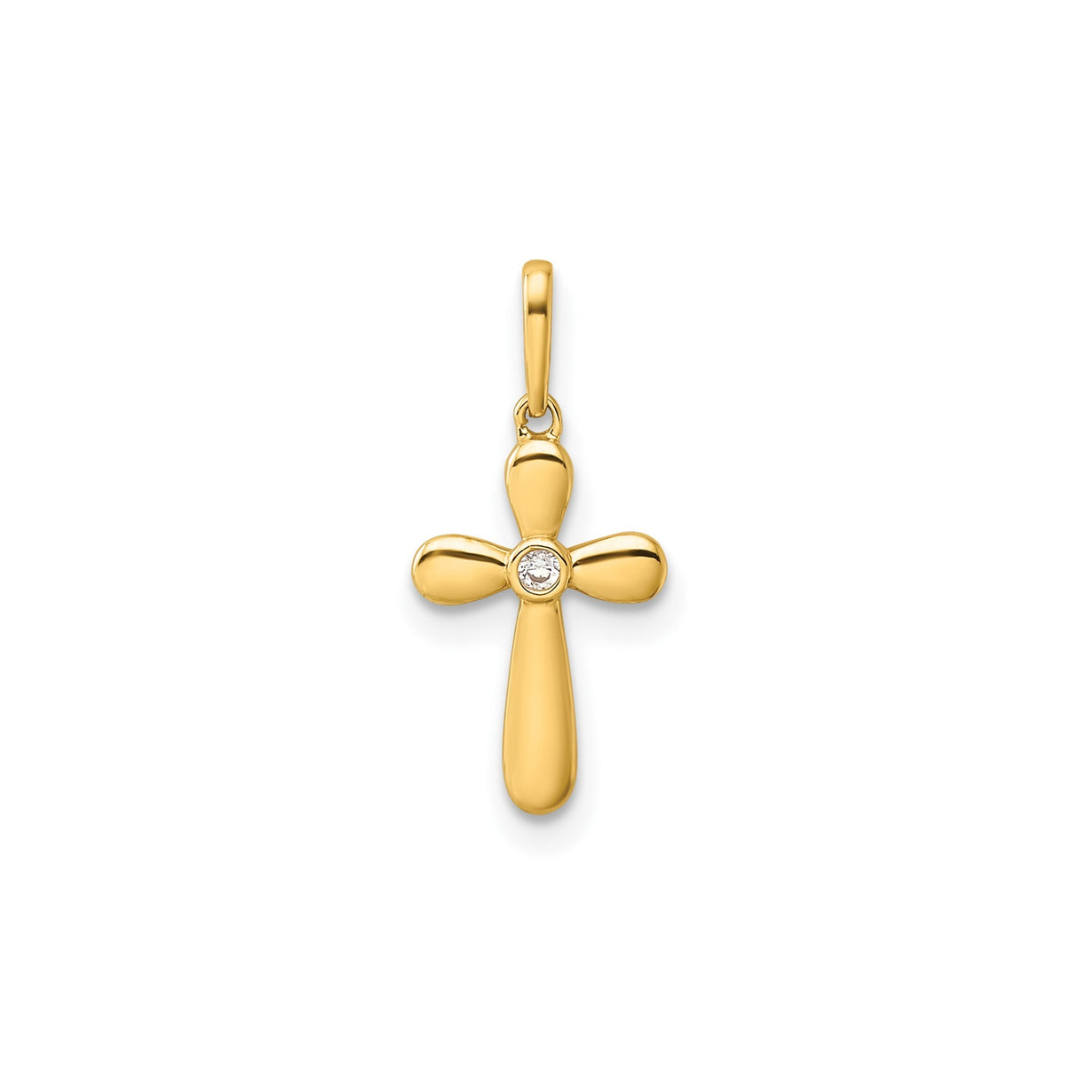 14k Yellow Gold Cross Pendant with Cubic Zirconia Center, Polished Finish, Christian Jewelry for Women
