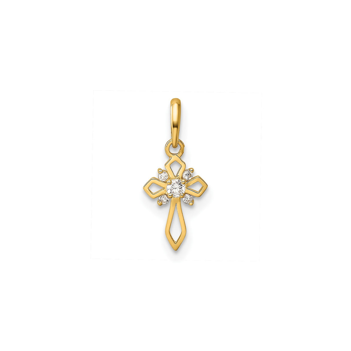 14k Yellow Gold Cross Pendant with Cubic Zirconia, Openwork Design, Christian Religious Jewelry