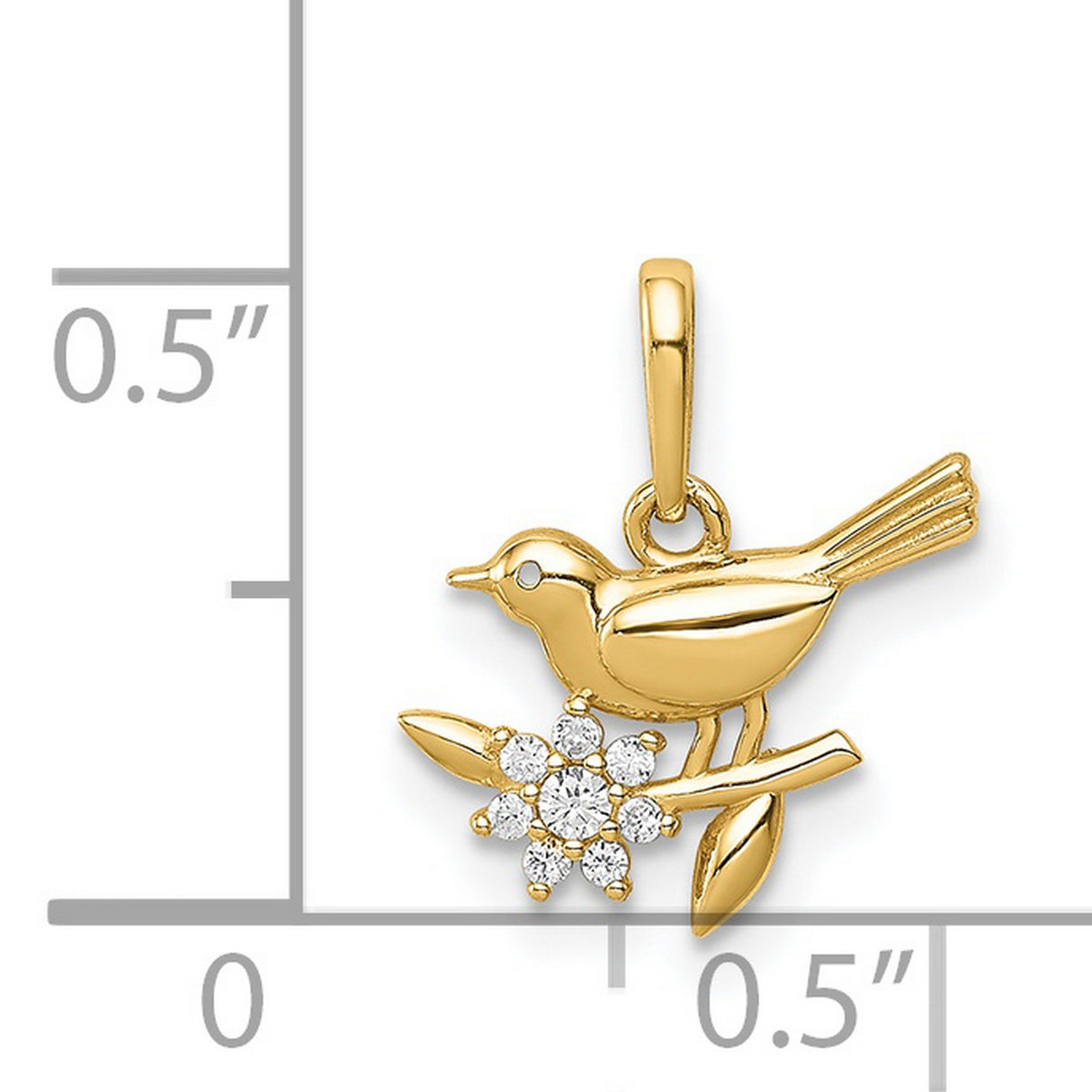 14k Yellow Gold Bird Pendant with Cubic Zirconia Flower, Nature and Peace Theme Jewelry